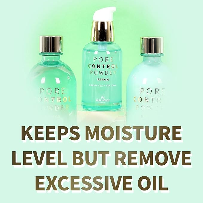 THE SKIN HOUSE Pore Control Powder Serum – Lightweight Sebum-Control Serum with Loess, Tea Tree & Herbal Extracts | Smooth Finish for Oily Skin, korean skincare | 1.69 fl.oz / 50ml