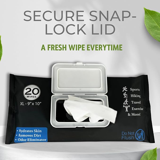 Wash Yo Self Body & Face Wipes – No Rinse Bathing Wipes for Adults & Kids, Unscented Shower & Travel Body Wipes with Aloe Vera & Witch Hazel Extract Wet Wipes (1 - Pack of 20)