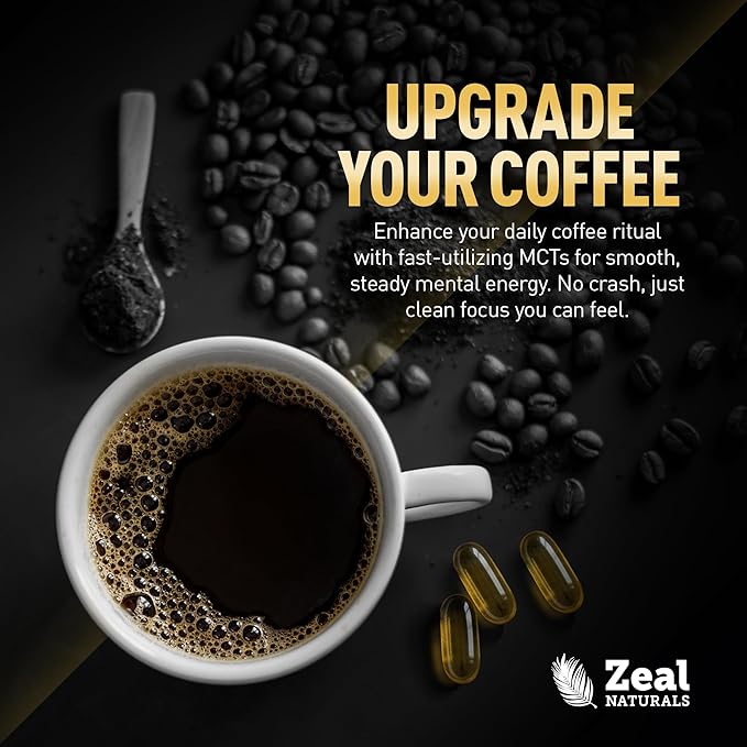 Zeal Naturals Pure MCT Oil Capsules - 3000mg, 360 Softgels |C10, C8 MCT Oil Unrefined Coconut | Energy Support & Brain Fuel Supplement | Gluten-Free