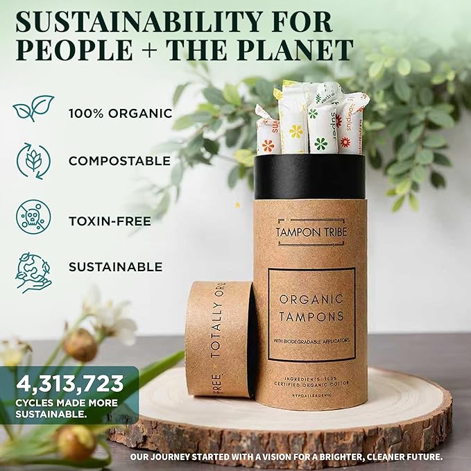 Tampon Tribe Regular Organic Tampons for Women | 96 Non-Toxic Tampons | Natural 100% Organic Cotton, Hypoallergenic, Metal and Chemical Free with Biodegradable Applicator | (96 Count - Regular)