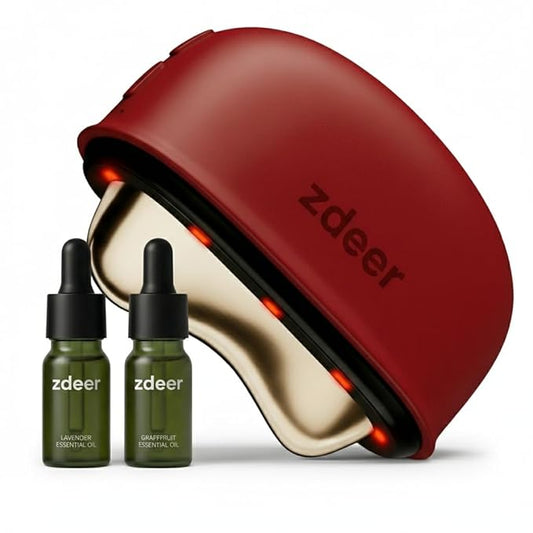 ZDEER Electric Gua Sha Facial Care Set – Heated Brass Face & Neck Massager with Red Light Therapy & Soothing Vibration, Includes 2 × 10ml Massage Oils for Face & Body Care