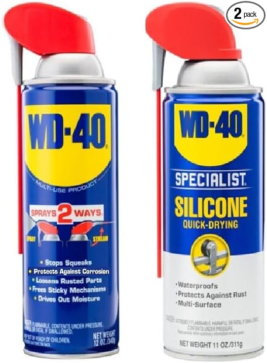 WD-40 Multi-Use Product & Specialist Silicone Lubricant Combo Pack, Smart Straw Sprays 2 Ways, Original Formula 12oz & Water-Resistant Silicone 11oz (Pack of 2)