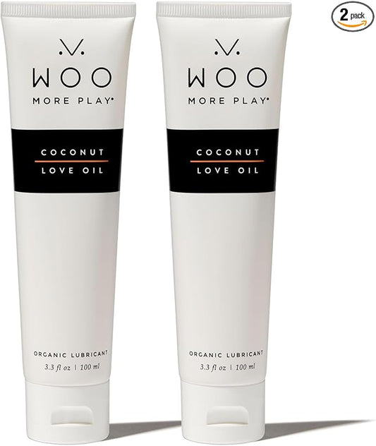 Woo More Play Coconut Love Oil | Organic Coconut Oil Personal Lubricant for Men and Women | Natural and Clean Ingredients | Doubles as Massage Oil | Relaxing Scent | 3.3 fl Oz (6.6 Fl Oz (Pack of 2))