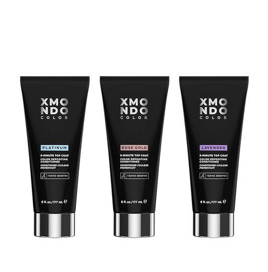 XMONDO Color 5-Minute Top Coat Color Depositing Conditioner Bundle —Platinum, Rose Gold, Lavender — Semi-Permanent Pastel Toning for Very Light Blonde or 90% Highlighted Hair, 6 fl. oz. each