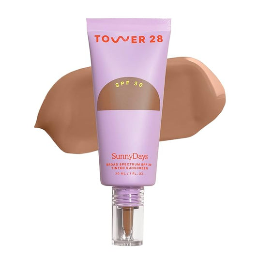 Tower 28 SunnyDays SPF 30 Tinted Moisturizer - 2-in-1 Buildable Coverage Foundation + Mineral Sunscreen for Face - Zinc Oxide, Aloe & Prickly Pear for Sensitive Skin - 45 Tan/Neutral (1 oz)