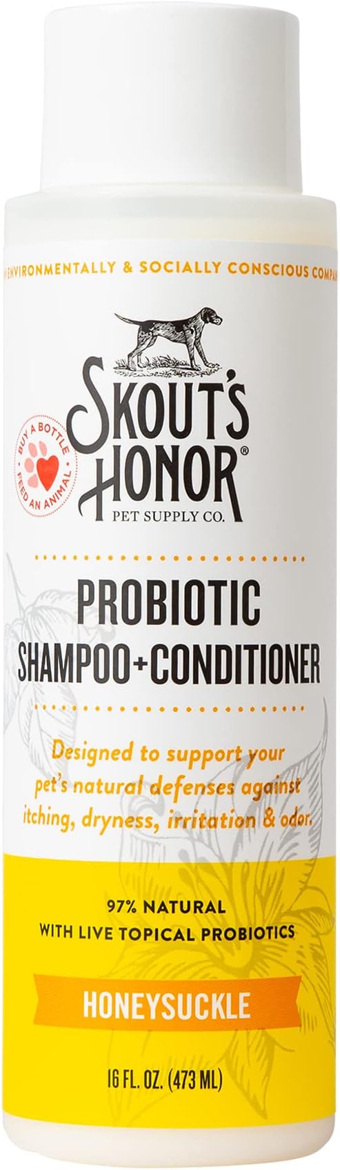 Skout’s Honor Probiotic Natural Dog Shampoo and Conditioner with Avocado Oil & Omega-3s, Gentle Puppy Shampoo, Hydrating Dog Conditioner, 97% Natural, Paraben & Sulfate-Free, Cruelty-Free, 16 oz