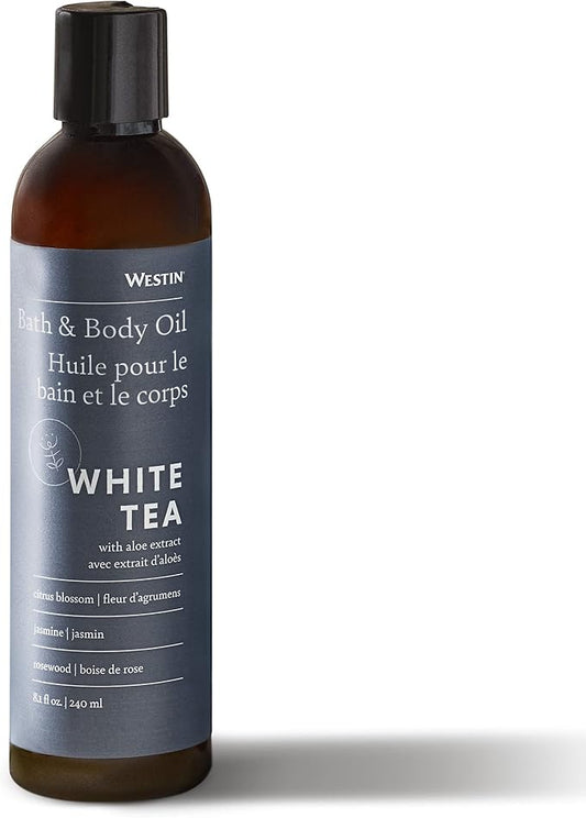 Westin White Tea Aloe Bath & Body Oil - Soothing, Invigorating Bath and Massage Oil with White Tea and Aloe - 8 Ounces