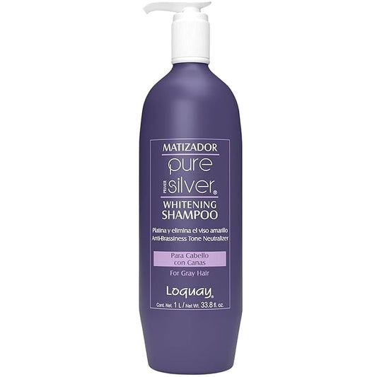 Loquay Pure Silver Whitening Shampoo - 33.8 Fl Oz Purple Shampoo & Hair Toner for Brassy Hair - Anti-Brassines Tone Neutralizer - Purple Hair Mask for Gray Hair - Platina y Elimina el Viso Amarillo