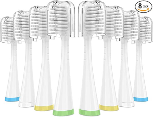 Sensitive Gum Care Replacement Brush Heads for Waterpik Complete Care 5.0/9.0 (CC-01/WP-861), STRB-3WW, Ultra Soft Bristles with Cover, Sonic Electric Tooth Brush Refill Heads (8-Pack, White)