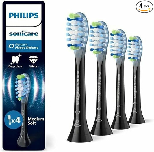 Philips Sonicare C3 Premium Plaque Defence Original Replacement Brush Heads, Black, 4-Pack, HX9044/88