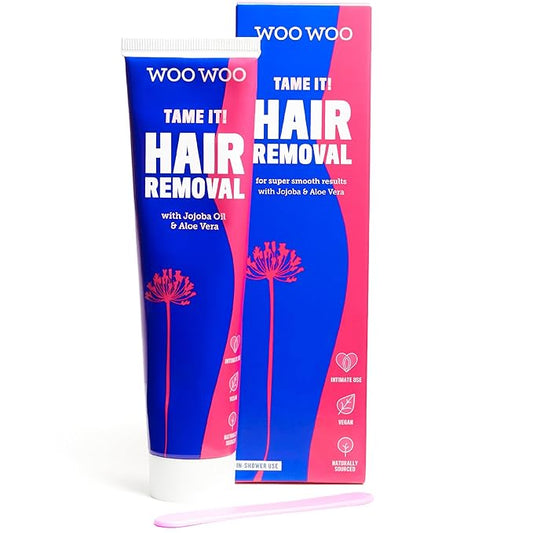 WooWoo Tame It! Natural Intimate Hair Removal Cream - Painless Vegan Hair Remover For Sensitive Skin - Depilatory For Genitals, Bikini, Legs & Bum - Women In-Shower Cream With Aloe Vera - 200ml