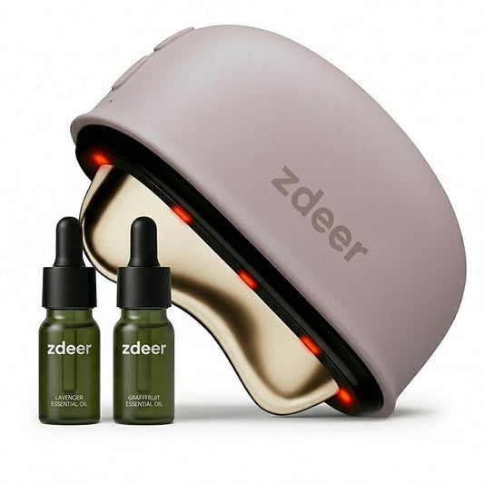 ZDEER LED Red Light Therapy for Face & Neck Massager Facial Care Device – Electric Gua Sha Brass Tool with Heat & Vibration for Firming, Sculpting & Skincare, Pink, Includes 2 × 10ml Massage Oils