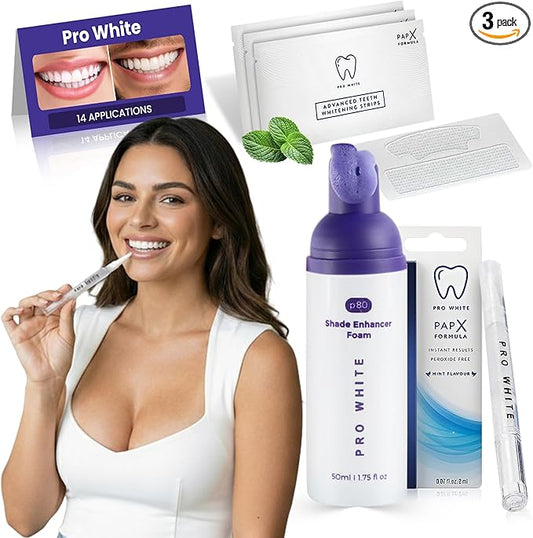 Ultimate Teeth Whitening Bundle - 3 Step Daily Teeth Whitening Kit with Enhancer Whitening Foam, Whitening Pen, & Teeth Whitening Strips for Adults - Home Care Routine for Sparkling Smile