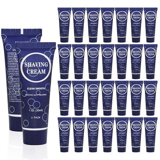 Travel Shaving Cream for Men, Individually Wrapped Mini Shaving Cream in Bulk, Disposable Travel Size Toiletries Amenities Vacation for Hotel, Shelter/Homeless/Nursing Home/Charity 1 Oz (Pack of 30)