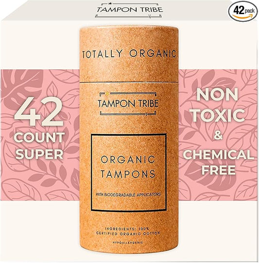 Tampon Tribe Super Organic Tampons for Women | 42 Non-Toxic Tampons | Natural 100% Organic Cotton, Hypoallergenic, Metal and Chemical Free with Biodegradable Applicator | (42 Count - Super)